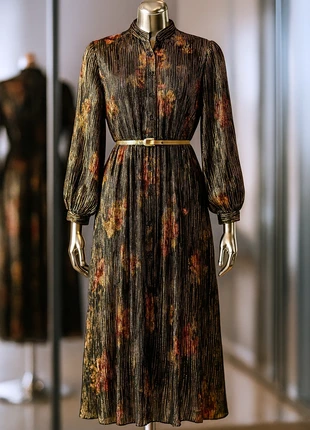 Vestido Floral Dorado 70s Plisado S-M, marca: Local, estado: Nuevo con etiquetas, tamaño: Talla única, 49,90 €, 53,10 € Protección al comprador incluida