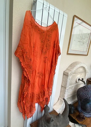 Robe de plage paréo orange broderie perles, merk: Boutique Bohéme, staat: Heel goed, maat: Universele maat, € 5,00, € 5,95 inclusief Kopersbescherming