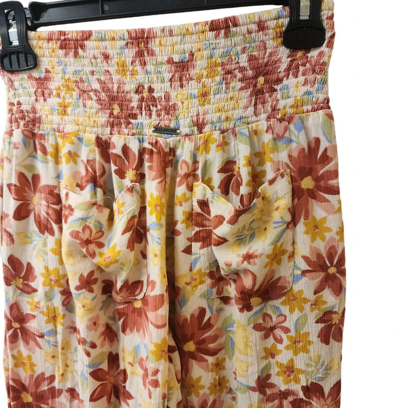 Billabong Floral Beach Casual Pants Medium Yellow/Mauve/Cream 4