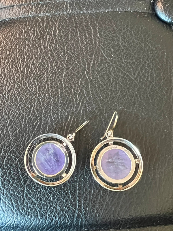 Sterling Silver & Rutilated Purple Amethyst Round Earrings Arizona Estate! 4