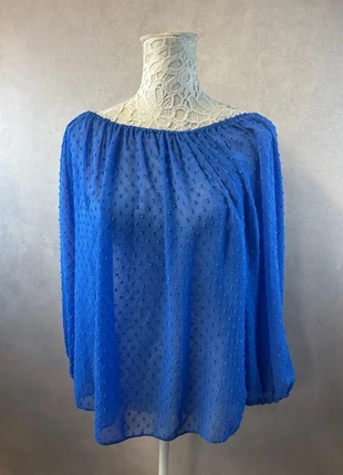 Top bleu « Roxy » effet plumetis – E7 Paris – 100 % polyester – Taille 42 – Lot P1, marque: E7 Paris, état: Très bon état, taille: L / 40 / 12, 7,20 €, 8,26 € Protection acheteurs (Pro) incluse