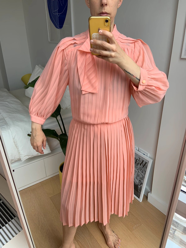 Vintage Pink long plaited dress 2
