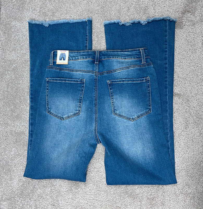 Wax Jeans Womens 13/31 Blue Denim Pants High Rise Flared Frayed Hems NWT 5