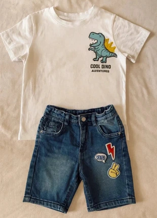 cadeau noel Ensemble été garçon 10 ans 140cm – T-shirt dinosaure + short patchs, marca: C&A, estado: Muy bueno, tamaño: 10 años / 140 cm, 13,00 €, 14,35 € Protección al comprador incluida