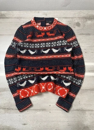 Pull d’hiver femme vintage y2k taille S couleur bleu marine orange à motifs de Noël 24% laine, merk: Vintage Dressing, staat: Heel goed, maat: S / 36 / 8, € 14,99, € 16,44 inclusief Kopersbescherming Pro