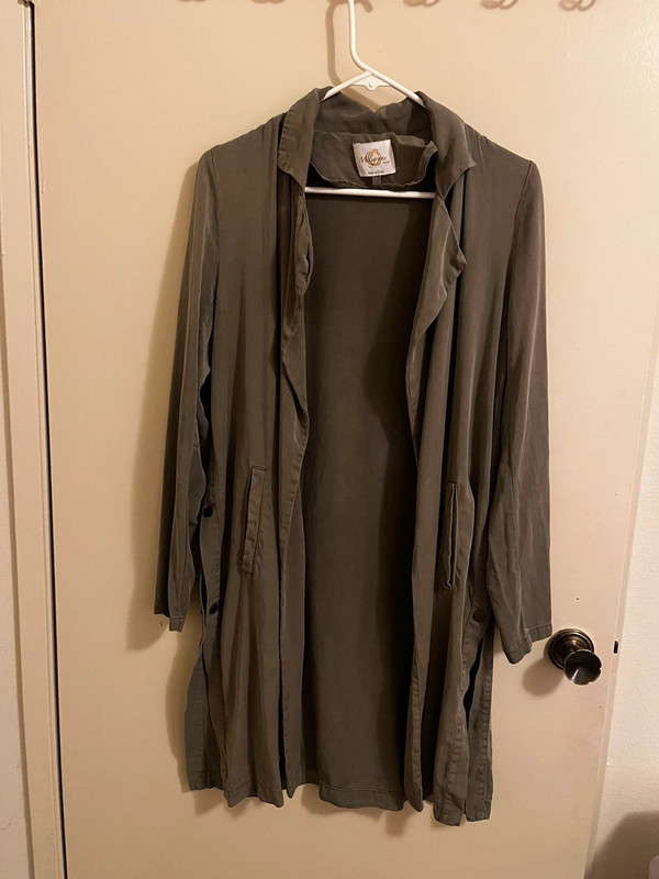 Olive double slit duster coat 1