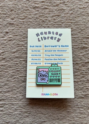 Sugar and Sloth Spoopy Library Card Enamel Pin, condition: New with tags, £5.00, £5.95 includes Buyer Protection