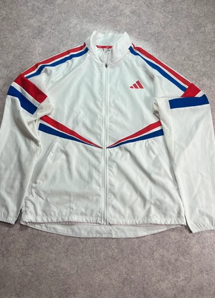 Veste de running rétro Adizero Adidas blanc full zip /Taille L, marca: adidas, estado: Muito bom, tamanho: L, €60.00, €63.70 inclui Proteção do Comprador