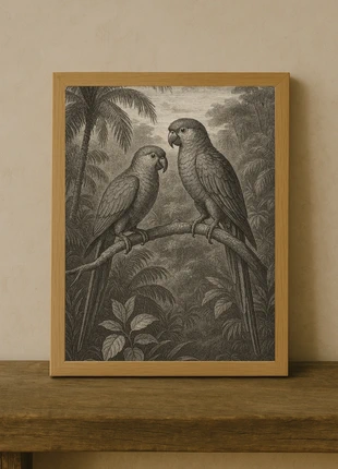 Affiche A4 - Thème gravure jungle animaux sauvage noir et blanc perroquet oiseaux, brand: HandyPixel, condition: Very good, €7.00, €8.05 includes Buyer Protection Pro