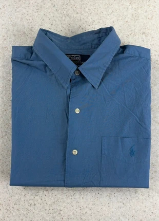 FCC477 - Chemise bleu à col Ralph Lauren logo brodé en coton manches longues XL homme old money, brand: Ralph Lauren, condition: Very good, size: XL, €28.00, €30.10 includes Buyer Protection Pro