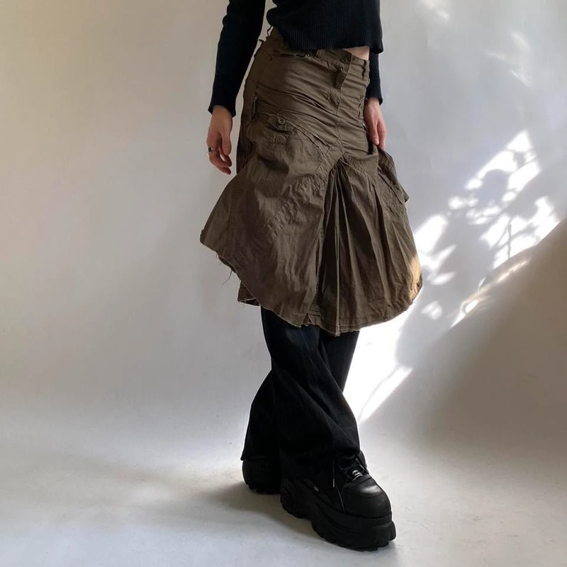 Vintažinis ( vintage brown distressed asymmetrical midi skirt) rudas sijonas 1