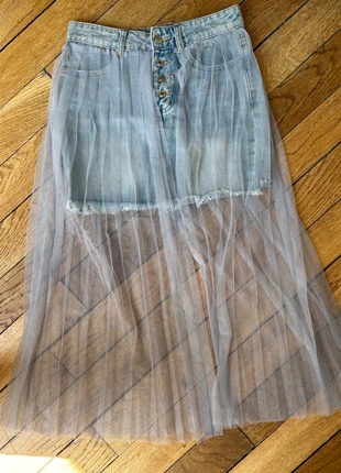 Mini-jupe Carter 1987 denim & tulle transparent – pièce unique, marca: carter 1987, estado: Muy bueno, tamaño: XS / 34 / 6, 16,00 €, 17,50 € Protección al comprador incluida