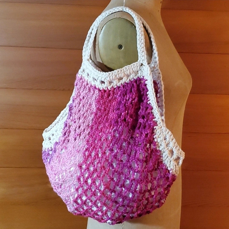 Handmade Market Bag Pink Crochet Fuchsia Shopping Beach Tote Sack Net Cotton 1