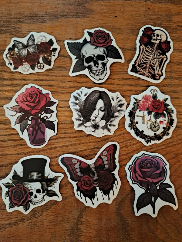 roses and skulls themed stickers 1