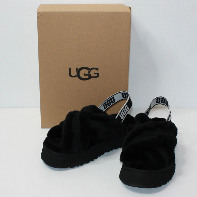 UGG Women's Disco Cross Genuine Shearling Slides in Black size 9 New in Box 1