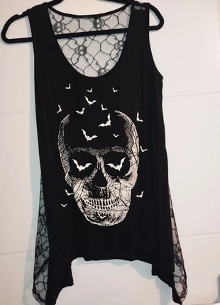 Débardeur t-shirt tunique fluide gothique Banned tête de mort chauve-souris dos dentelle, brand: Banned, condition: Good, size: XL / 42 / 14, €12.00, €13.30 includes Buyer Protection