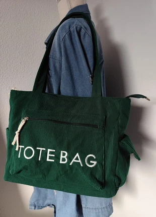 Sac fourre-tout tote bag vert foncé velours côtelé tendance, marque: Boutique indépendante, état: Neuf sans étiquette, 24,90 €, 26,85 € Protection acheteurs incluse