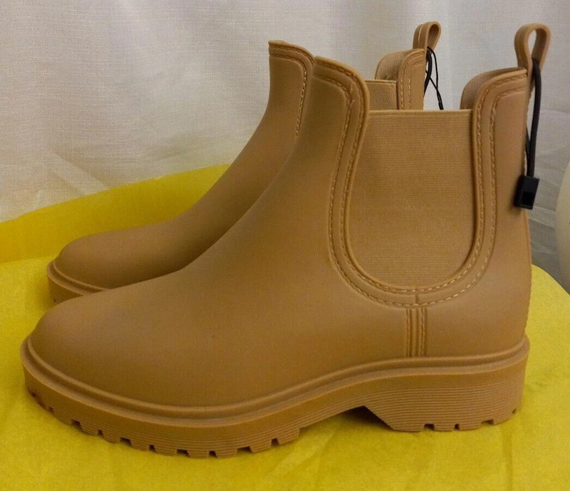 Zara Womens Tan Elastic High Ankle  Rubber Waterproof Rain Boots Size 7 1/2 1