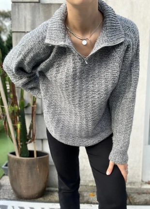 Pull gris tricoté main grosses mailles halfzip unisexe, condition: Very good, size: L, €23.00, €24.85 includes Buyer Protection