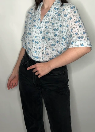 1990s gingham floral sheer indie copenhagen cottage core country western blouse, merk: Vintage Dressing, staat: Heel goed, maat: XL / 42 / 14, € 12,50, € 13,83 inclusief Kopersbescherming Pro