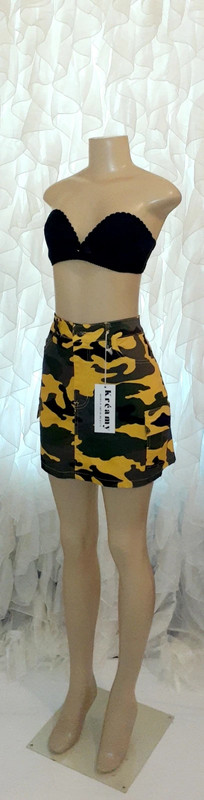 Kreamy Yellow Camouflage Mini Skirt 2X 2