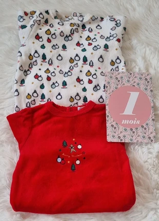 Lot grenouillères pyjama velours Noël - bébé 1 mois - Bout'chou, brand: Bout'chou, condizioni: Ottime, taglia: 1-3 mesi / 56 cm, €6.00, €7.00 include la Protezione acquisti