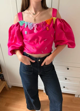 Haut créateur brodé main – pièce unique et expressive, brand: Vintage, condition: Very good, size: S / 36 / 8, €25.00, €26.95 includes Buyer Protection