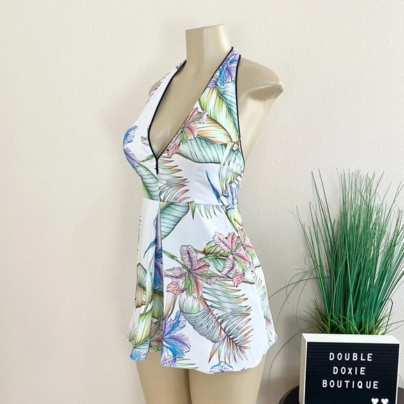 DO + BE | Tropical V-Neck Halter Romper Sz S 4