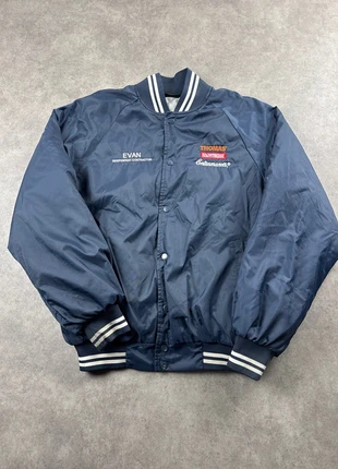 Veste teddy vintage taille L homme Auburn bleu marine nylon varsity jacket - JAC0675, merk: Vintage Dressing, staat: Heel goed, maat: L, € 17,00, € 18,55 inclusief Kopersbescherming Pro