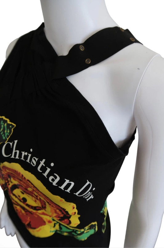 Christian Dior 2002 One Shoulder Visit Black Logo Blouse 3