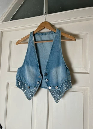 Y2K Denim Waistcoat / Light denim Waistcoat with bow, condition: Very good, size: M / UK 12-14, £13.00, £14.35 includes Buyer Protection Pro