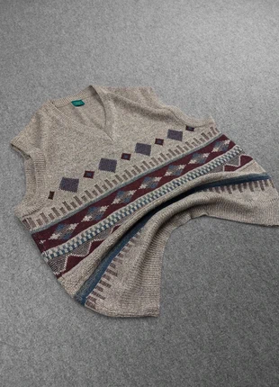 Pull / Débardeur Col V sans Manches Vintage Maille Gris Multicolore Motifs Coogi Style 20% Laine (M), brand: Vintage Dressing, condition: Very good, size: M, €24.00, €25.90 includes Buyer Protection Pro