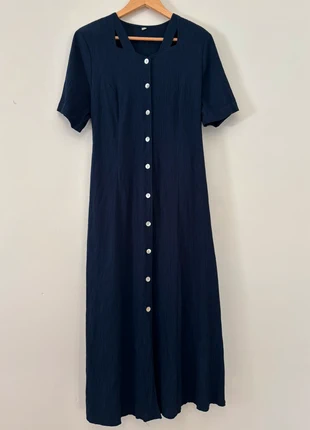 Vestido largo mujer azul marino abotonado, marca: Local, estado: Muy bueno, tamaño: XXL / 44 / 16, 14,00 €, 15,40 € Protección al comprador incluida