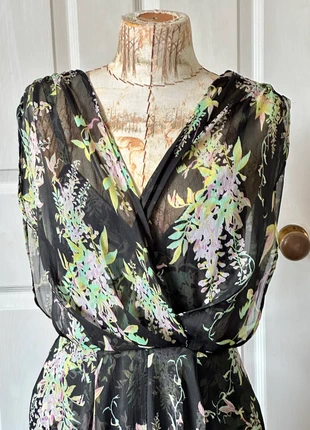 Long black floral party occasion going out Christmas floaty dress UK 12, brand: ASOS, condition: Very good, size: L / 12, £8.00, £9.10 includes Buyer Protection