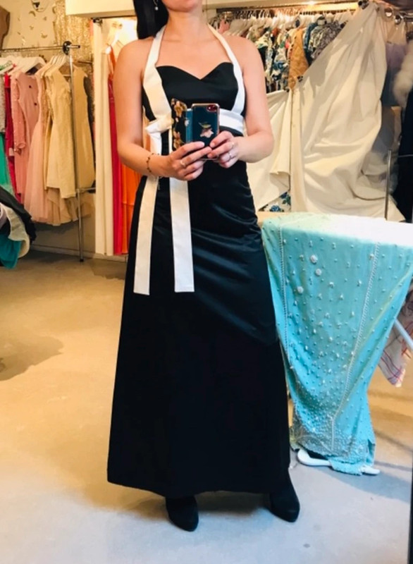 Black gala dress with white bow tie size M 38 Vinted