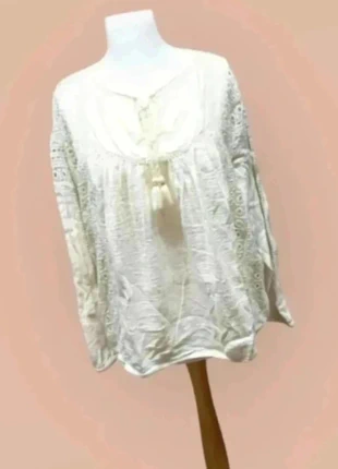 Sézane – Blouse bohème dentelle coton – Écru – Taille 40 (M/L), marque: Sézane, état: Très bon état, taille: L / 40 / 12, 32,00 €, 34,30 € Protection acheteurs incluse