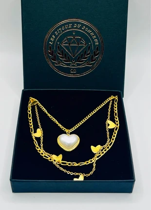 Collier triple doré avec cœur en blanc nacrée "Les Bijoux du Bonheur", marca: les bijoux du bonheur, estado: Nuevo con etiquetas, 14,90 €, 16,35 € Protección al comprador incluida