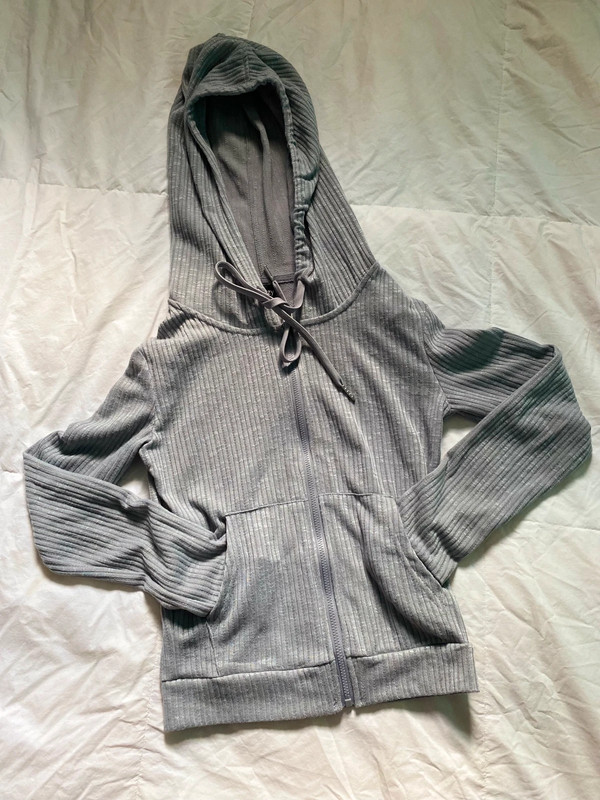 Grey Zip Up Drawstring Hoodie With Pockets 1