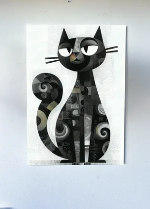 Poster métallique 30cm x 42cm Chat Noir Abstrait + aimant mural fourni., marque: Animal, état: Très bon état, 27,00 €, 29,05 € Protection acheteurs (Pro) incluse