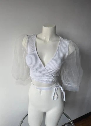 Crop top blanc avec manches semi-transparentes – Comme neuf, marca: Zara, estado: Muy bueno, tamaño: M / 38 / 10, 12,00 €, 13,30 € Protección al comprador incluida