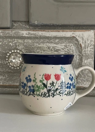 Bolesławiec śliczny kubeczek 🌷 tulipanki, motylki, Unikat🌷, merk: BOLESLAWIEC, staat: Nieuw zonder prijskaartje, € 19,00, € 20,65 inclusief Kopersbescherming