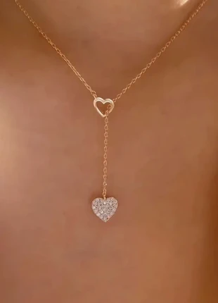 Chaîne Y collier coulissant pendentif Coeur serti de strass bijou or fantaisie ado fille style, état: Neuf avec étiquette, 3,50 €, 4,38 € Protection acheteurs incluse