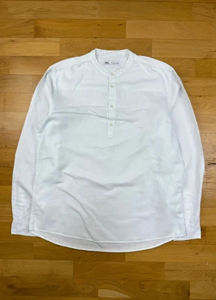 Chemise Zara manches longues col mao en lin blanc - taille M, brand: Zara, condition: Very good, size: M, €14.00, €15.40 includes Buyer Protection