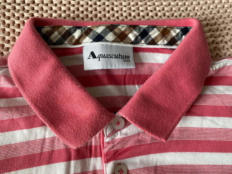 Aquascutum Mens Pink Stripe Golf Polo Shirt Vinted