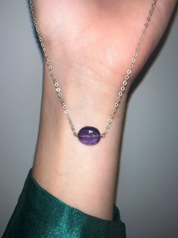 Delicate purple bead thin silver chain 1