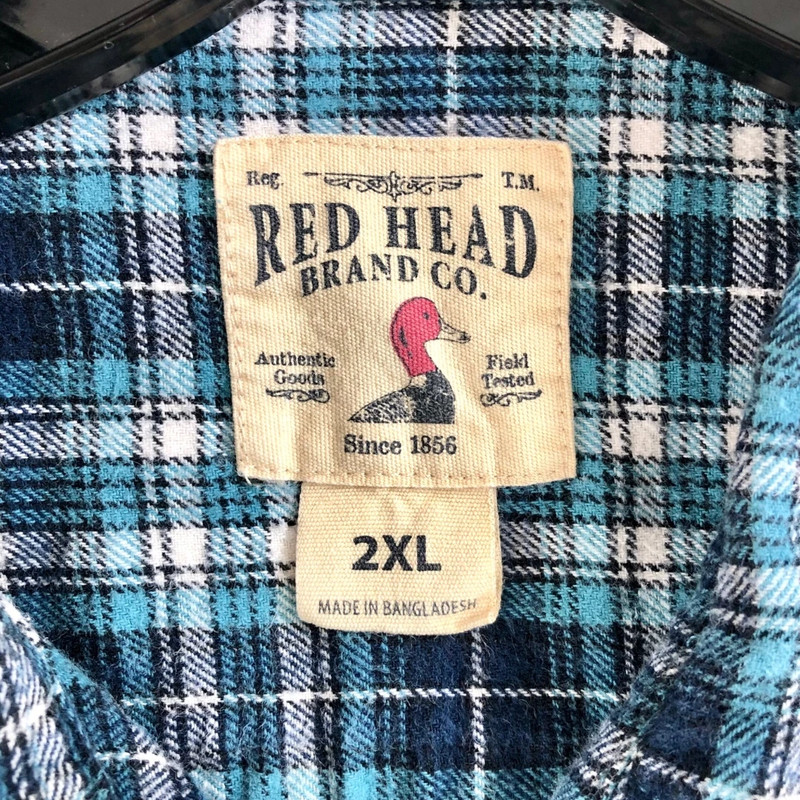 RedHead Mens Size 2XL Blue Plaid Flannel Long Sleeve Button Up Shirt 2