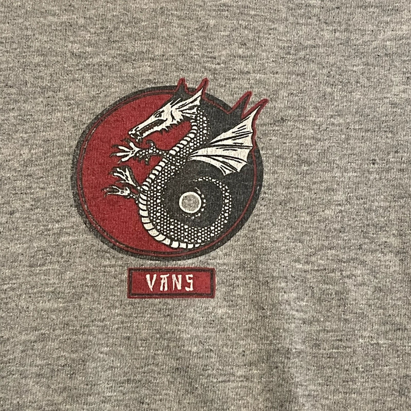 Vans Shirt Men XL Gray Dragon Lightweight Retro Long Sleeve Graphic Skater Tee 4