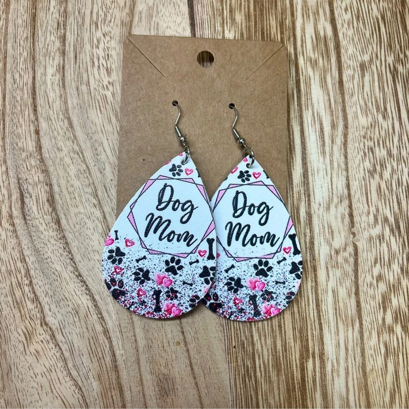 Faux Leather Drop Earring- dog mom