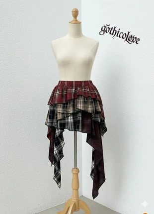 Mini-jupe asymétrique à volants à carreaux style grunge, marque: Darkmira, état: Très bon état, taille: M / 38 / 10, 36,90 €, 39,45 € Protection acheteurs incluse