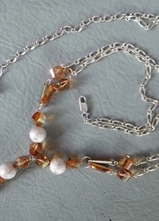 Collier chaine cheval alterné perle boule grise en argent massif 925 cristal orange, brand: argent massif 925, condizioni: Ottime, €58.00, €61.60 include la Protezione acquisti Pro